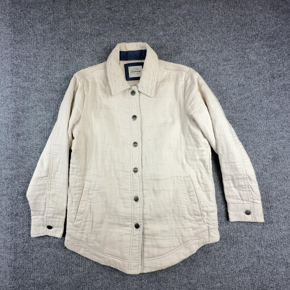 JACHS Girlfriend Jacket Womens Large White Quilted Snap Front Twill Lined